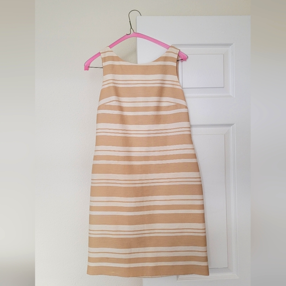 Banana Republic Tan and Cream Striped Boatneck Shift Dress, Size 2
